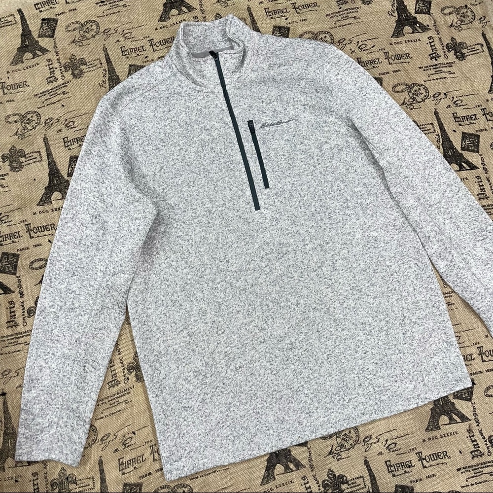 Eddie Bauer NWOT! Gray Polyester Fleece Quarter Zip Sweater Size TL - Picture 3 of 11
